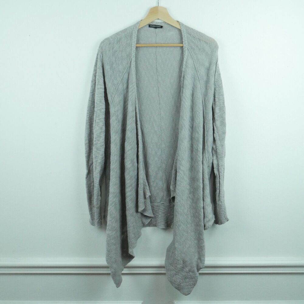 Eileen Fisher Large Cardigan Organic Cotton Lightweight Beachy Asymmetric Lagom‎